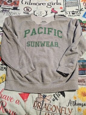 Pacific Sunwear Gray Crewneck Sweatshirt with Green Lettering